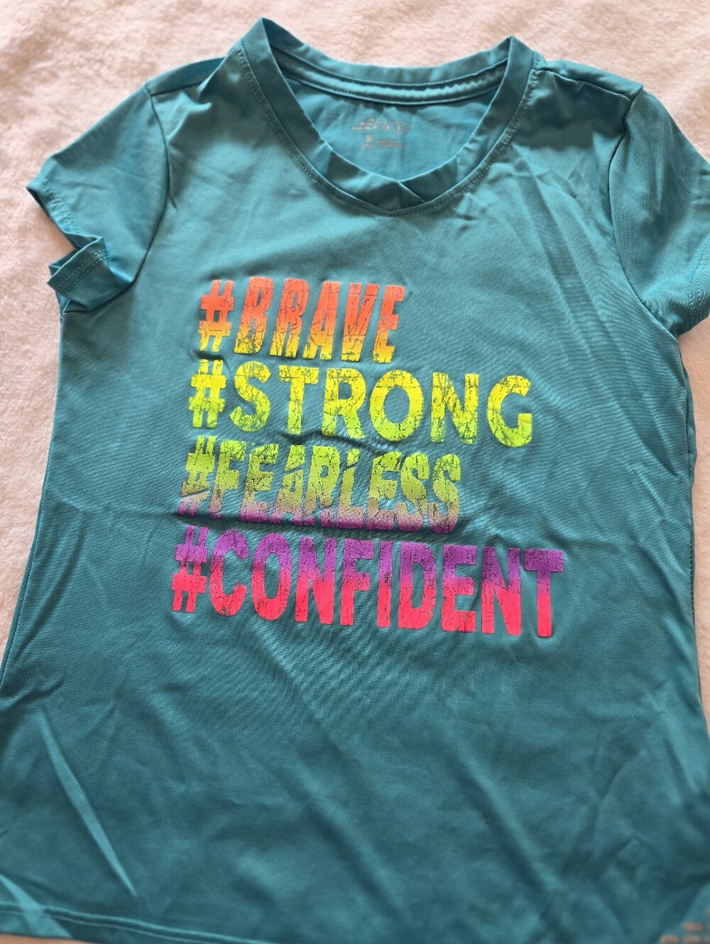 Girls' Teal Graphic Tee - #Brave #Strong #Fearless #Confident